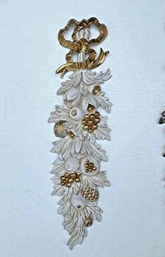 Pintici Wandrelief-3D Elfenbein Gold- Rokoko Repro Wanddeko-Barock Ornament Applike 60 x19 cm Wandbild Deko Türbogen Wandbehang Wandskulptur accessoires C1500 IvoryGold (Weiß-gold)