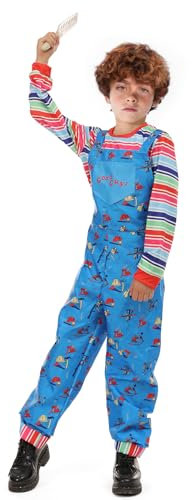 nezababy Chucky Kostüm Kinder Chuckie Kostüm Gestreifter Chucky Overall Gruseliger Killer Overall Regenbogen Hosenträgerkleid Halloween (Chucky Kostüm, X-Large)