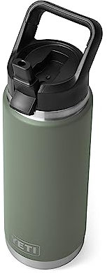 YETI Rambler 26 oz Bottle, Vacuum Insulated, Stainless Steel with Straw Cap, Camp Green