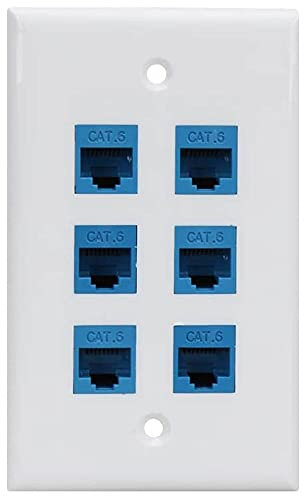 Wlauqueta 6 Ethernet Wall Plate, 6 Port, Ethernet Wall Plate, Female Socket, Removable, Compatible with Cat7/6/6E/5/5E