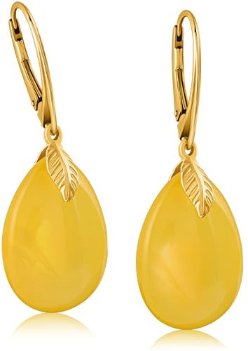 Amber by Mazukna - Bernstein Ohrringe - Eleganter Bernstein-Schmuck Hängend mit goldenem Fitting für Damen, Tropfenförmige Amber-Ohrringe, Damenschmuck
