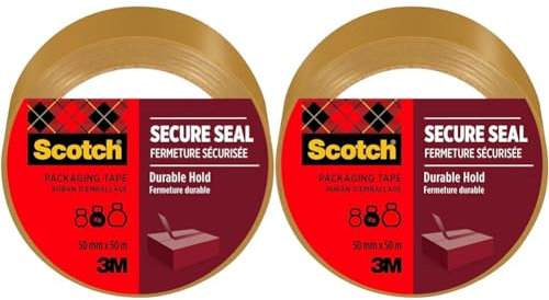 Scotch Verpackungsklebeband für einen sicheren Verschluss, Braun, 50 mm x 50 m, 1 Rolle/Packung - Ideal zum Verschließen von Paketen und Kartons (Packung mit 2)