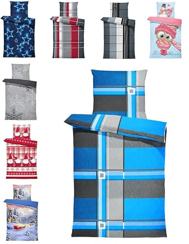 one-home Winter Bettwäsche Thermo Fleece Kuschelig Warme Bettbezüge Flauschig Warm Weich, Größe:2 teilig 155x220 cm, Farbe:Kariert blau türkis