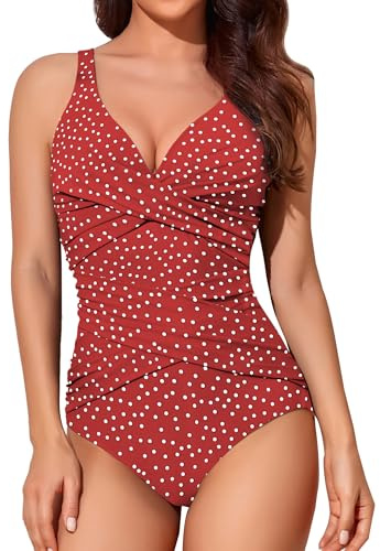 Smismivo Maillot de Bain Une pièce pour Femme Le contrôle du Ventre Push up Maillot de Bain Femme 18 Pieces Amincissante Slim Elégant Vintage Ruché Effet Halter Rembourré Swimsuit Vert Olive