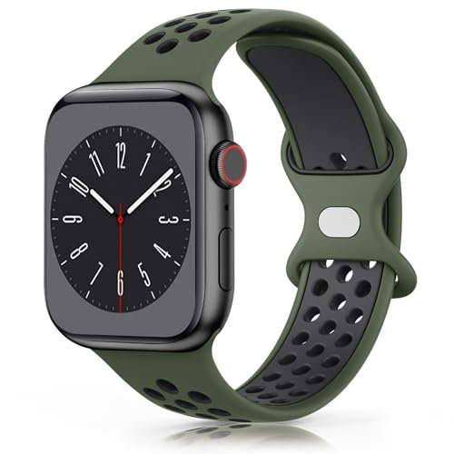 Wanme Armband für Apple Watch 49mm 46mm 45mm 44mm 42mm 41mm 40mm 38mm, Silikon Armband für iWatch Series 10 9 8 7 6 5 4 3 SE Ultra (Dunkelgrün/schwarz, 42mm(Series 3 2 1)/44mm/45mm/46mm/49mm)
