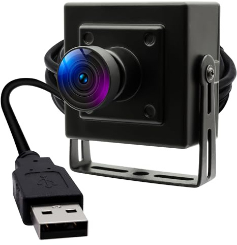 QILOVE USB Camera Wide Angle Lens Webcam with Metal Case H.264 Low Illumination IMX323 1080P Sensor Fisheye Camera with Microphone Full HD Camera for Windows Android Linux MacOS