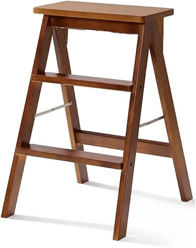 Step Ladders Solid Wooden Step Stool Folding Kitchen Stepladders 3 Step Ladder with Locking Hinge Design Pine Wood Frame Ladder for Kitchen Portable Step Stool