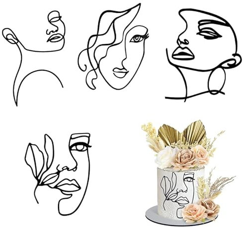 4 Torten Topper Geburtstag Frau Schwarz Acryl Kuchen Topper Lady Face Tortendeko Geburtstag Mädchen-Gesicht Kuchendeko Boho Tortendeko Geeignet für Geburtstagsfeiern, Kuchendekoration