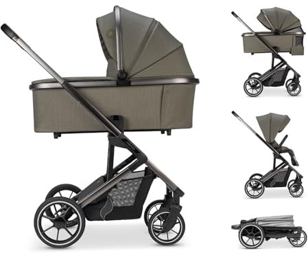 Osann Kombi-Kinderwagen Juntos, Kinderwagen 2in1 inkl. Babywanne, Sportsitz, Regenverdeck, leicht klappbar - Teak