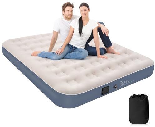 ZODAS Double Air Bed, No Plug Needed - JUST One-click, Inflating Self Inflatable Mattress Blow Up Airbed with Built in Electric Pump Beds for Adults Guest Air Beds Blowup for Camping/Home,198x152x25cm