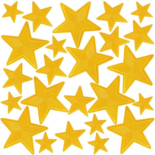 WILDREEDS 24 Pieces Star Iron on Patches, Star Embroidered Patch for Clothing, T-Shirt, Backpacks, Hats, Jeans, Jackets (Yellow)