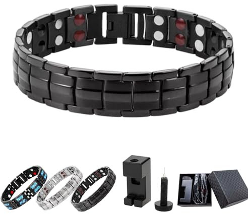 Qosneoun Noruion Far-Infrarot-Ionen-Armband, Noruion Far Infrared Ionizer Bracelet, Magnetarmband Magnetbänder Für Herren Herrenarmband Längenverstellbar Mit (Black)
