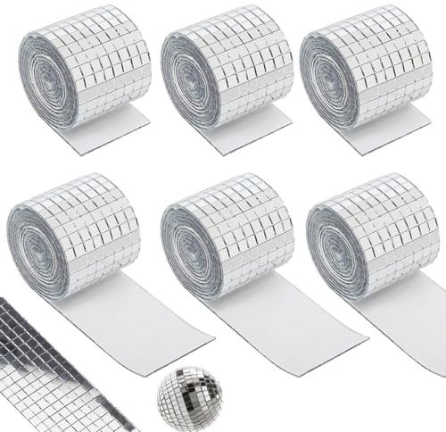9600 Stück Selbstklebende Mini Spiegel, 5x5mm Mosaikfliesen Quadratische, Spiegel Mosaik Fliesen Disco Kugel, Mini Mosaik Spiegelfliesen, Quadrat Spiegelfliesen für DIY Handwerk Dekoration(Silber)