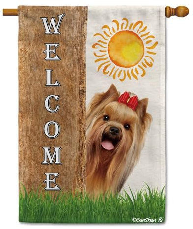 Ganshan Bi Yorkshire Terrier Yorkie Frühling Sommer Willkommensflagge Hund versteckt sich hinter einem Baum Sonne draußen Hof Dekor Flagge Banner 71,1 x 101,6 cm, doppelseitig, Stil 3