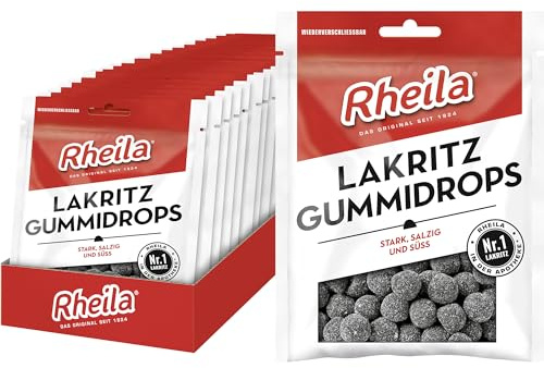 Rheila Lakritz Gummidrops 1.800g - mit hohem Anteil an Lakritz – mit Süßholzextrakt & Salmiaksalz - wohltuender markanter & intensiver Geschmack - (20x 90 g)