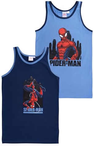 Marvel Spider-Man Unterhemd für Jungen - Kinder Tank Top Hemdchen Unterwäsche Blau (2er Pack)