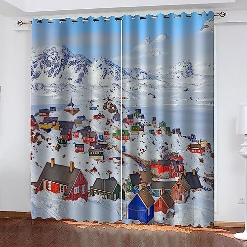 Vorhang Blickdicht Gardinen Mit Ösen - 2 Stücke Verdunklungsvorhänge 3D Landhaus Schneeszene Muster Thermovorhang Für Schlafzimmer Wohnzimmer Weihnachtsgardinen-1U4A9Q2Z4D3