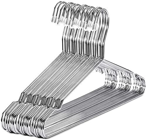 20er-Pack Kleiderbügel aus Edelstahl – platzsparendes Design, Standardgröße, mit Einkerbungen für Kleidung – Silber-Finish, 40 cm
