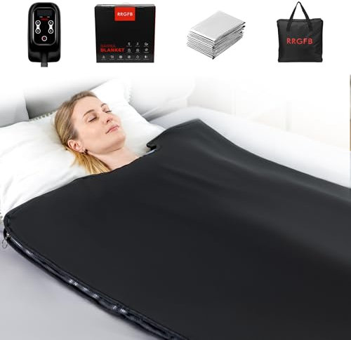 RRGFB Low EMF Portable Infrared Sauna Blanket for Detox and Home Relaxation, Adjustable 1-60 Min Timer, 95-167℉ Temp Range, 6 ft x 2.95 ft, Durable PU Leather Cover