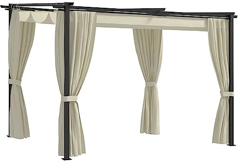 Gecheer Gazebo con Tende 3x3 m Crema in Acciaio,Gazebo da Esterno,Parasole,Gazebo Pergola con Telo,Padiglione da Giardino,Tenda per Feste,Gazebo per Barbecue,A48050
