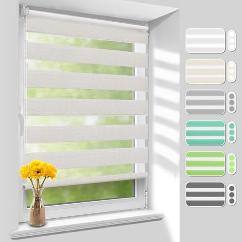 Homland Doppelrollo Klemmfix ohne Bohren B70 x H230 cm(Stoffbreite 65cm) Leinen, Duo Rollo, Rollo Klemmrollos lichtdurchlässig & verdunkelnd, Verstellbar Fensterrollo Sonnenschutz