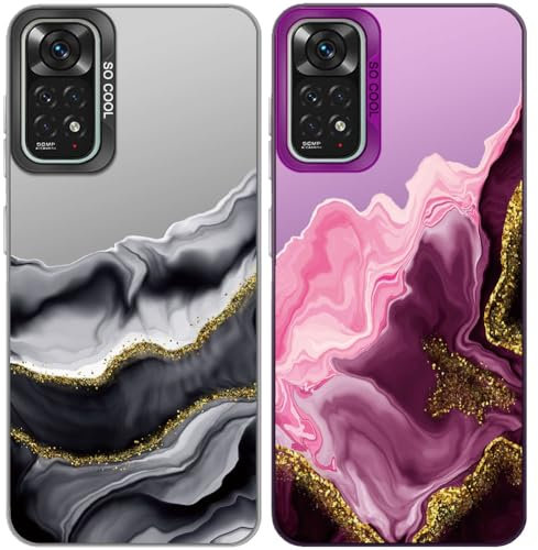 Tedyhulle Lot de 2 Coques de téléphone pour Xiaomi Redmi Note 11 4G/Note 11S 4G, Motif marbre esthétique Violet, Coque arrière en Polycarbonate Rigide avec Pare-Chocs en Silicone TPU Souple Mat
