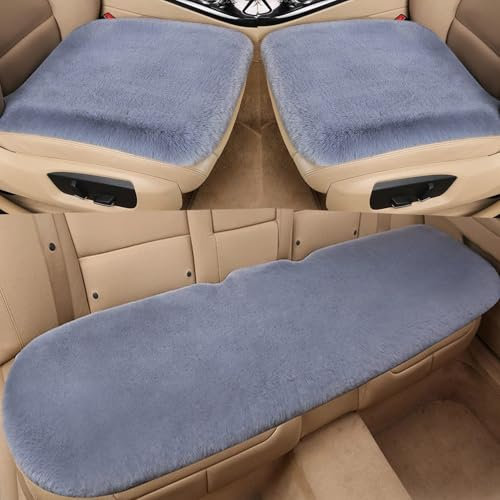 JHYGBKYHGG Winter Car Seat Protector, General Seat Mat Hairy Plush Pad Seat Cushion Car Cushion Seat Car Pad Chair Protector Accessories,B/Grey-A set
