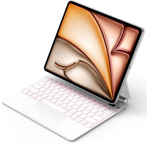 Bettdow for iPad Air 13 Inch M2 2024/M3 2025 Magnetic Keyboard case, UK Layout Floating Cantilever Stand, Trackpad with Backlit Keyboard for iPad Pro 12.9 6th/5th/4th/3rd Gen, Air 13 2024/2025, White