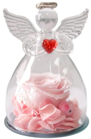 Sghtil Roses dans Un Verre Ange Roses éternelles dans Un dôme en Verre Angel Fleurs conservées dans Une Figurine d'ange éternelle Cadeau pour Femme, Elle, Petite Amie