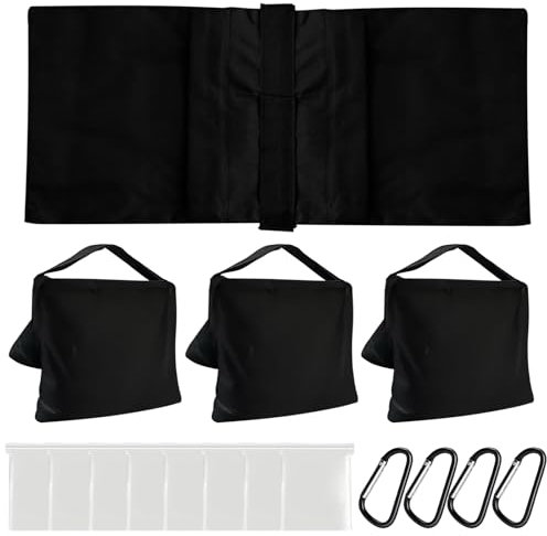 PRITOK Sandsäcke für Fotografie: 4er-Set Sandsäcke Schwarzer für Fotografie, Bohnensack Fotografie, Leere Sandsäcke mit Karabiner für Fotografie-Lichtstative, Lichtstative, Zelte und Pavillons