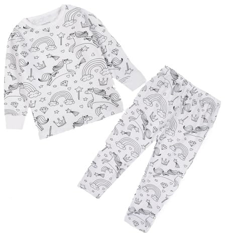 2024 Bambine Set con Pigiama Bambini da Colorare/Dipingere Cotone Manica Lunga Biancheria da Notte Set Pigiama Due Pezzi per Giocare e da Indossare Sleepwears (IT, Età, 5 anni, Regular, Bianco)
