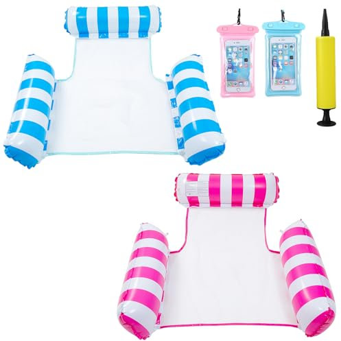 TEGOVE Amaca Gonfiabile,Sedia Galleggiante per Piscina,Amaca Gonfiabile Galleggiante,Amaca galleggiante con rete,Lettino relax galleggiante,Giocattoli d'acqua per piscine da spiaggia(rosa+blu)