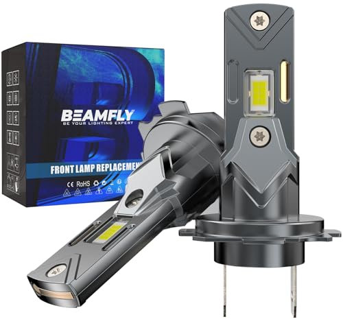 BEAMFLY Ampoules H7 LED 20000lm 100W, Ampoules de phare voiture et moto, Kit d'ampoules 12v pour feux de route ou feux de croisement, 1:1 taille halogène, Plug and Play, 6500k lumière blanche, 2pcs