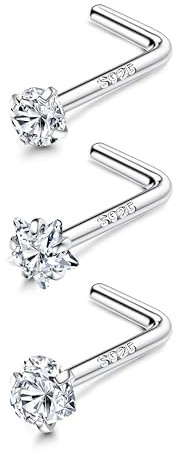 Milacolato 3 STÜCK Nasenpiercing Gold, Nasenpiercing Silber 925, L-Stift Nostril Piercing Stecker Grüner Zirkonia Schmetterling Nasenpiercings Set 0.8mm Stärke Nasenpiercings Schmuck-AS