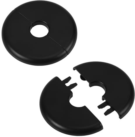 2pz Flangia Divisa a Parete, Autoadesiva Piastra Scudetto per Tubi Dell'Acqua da 17mm Diametro ABS Rotonda Piastre di Copertura Idraulica con Design a Fibbia per Rubinetto Cucina WC (Nero)