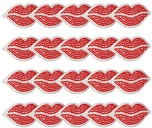 20Pcs Red Lip Rhinestones, Resin Crystal Red Lip Iron On Patches, Bling Rhinestone for Jeans Clothes Hat Jacket Fabric Decoration