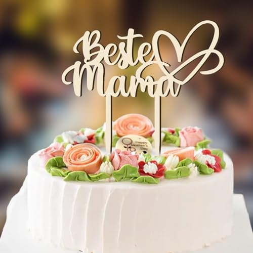 Cake Topper Holz - Beste Mama, Kuchenstecker Stecker, Muttertag Kuchen Topper, Tortendeko für Mama Geschenkideen