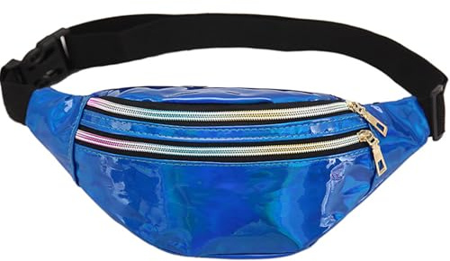 GWAWG Metallische Bauchtasche mit verstellbarem Gurt, 3 Fächer, wasserdicht, stilvolle Hüfttasche in verschiedenen Laserfarben, perfekt für den täglichen Gebrauch, Party, Karneval, Unisex-Accessoire