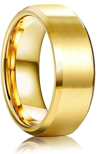 WATEFOER Edelstahl Ringe für Männer Frauen 8MM Hochzeit Band Ring Matte beendet Verlobungsringe abgeschrägten polierten Rand Versprechen Ringe für Männer (Gold, 8)