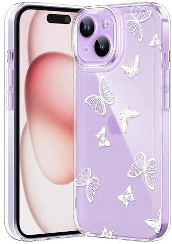 CASBST Compatible with iPhone 15 Case, Clear Case with Cute Butterfly Pattern Design for Girls Women, Slim Soft TPU Shockproof Protective Aesthetic Phone Cover for iPhone 15 (White Butterfly)