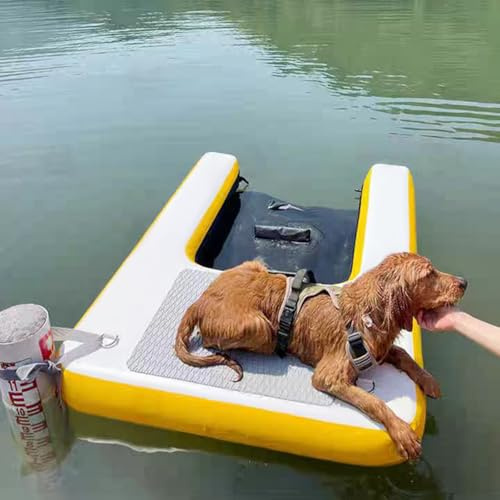 Galleggiante e rampa d'acqua per piscina per cani, rampa gonfiabile antiscivolo in EVA per barca per cani fino a 60 kg, scaletta per cani per cani di piccola e media taglia,Yellow-150X100X10cm
