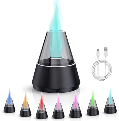 RANJIMA Aroma Diffuser, Flammen Diffuser Ätherische Öle mit 7-Farben-Licht, 120ml Luftbefeuchter Humidifier DuftöL Diffuser Wasserlose Abschaltautomatik für Zuhause Büro Yoga Schlafzimmer (Schwarz)