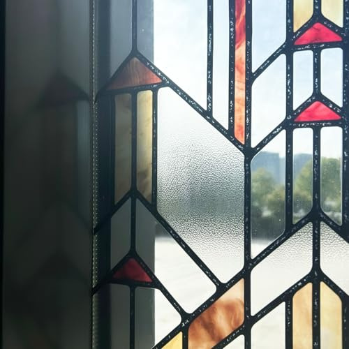 ChicSkin Hand-Painted stained glass window film Red Geometric 28X140CM | Faux stained glass effect,Self-Adhesive,Double-sided privacy Static Cling Glass Decoration for Living room Bedroom Kitchen