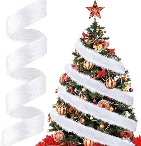Kunstfell zum Basteln, 150CM Kunstpelz Band, Wichtelbart zum Basteln, Langhaarplüsch Stoffband, Kunstfell Band für Weihnachten Zum Dekorieren von Weihnachtsbäumen, Wichtelbärte (Weiß)