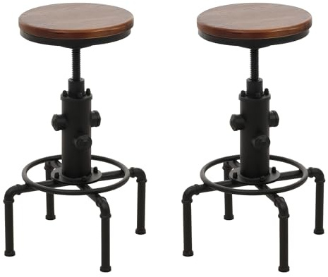 PROREGAL 2er-Set Barhocker Sitzhöhe 61-85cm Braun Barstuhl Tresenhocker höhenverstellbar drehbar Fußablage Industrial Eisen Massiv-Holz