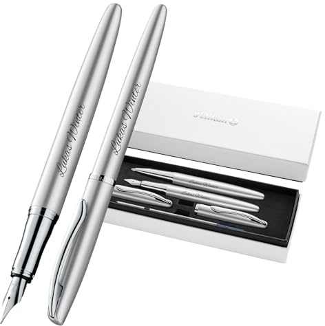 Pelikan Schreibset Jazz® Noble Elegance R/P36 Tintenroller und Füllhalter mit Gravur Geschenk - einzigartige Stifte mit Namen - personalisierte Geschenke (Silber)