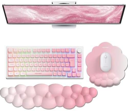 TECKNET Cloud Wrist Rest, Keyboard and Mouse Wrist Support Set (Pink) | Cloud-Shape Memory Foam, Waterproof PU Leather, Non-Slip Base, Ergonomic Comfort for Work, Typing & Gaming