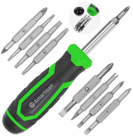 Amartisan 18-in-1 Multi-bit Screwdriver Set Tool All in One, Portable Multi-Purpose Screwdriver, Slotted/Philips/Pozi/Torx/Square,Nut Driver (Green)
