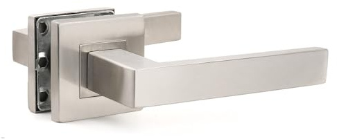 Pinlin Satin Nickel Cube Lever on Square Rose Door Handles, Internal Door Handle Sets for Interior Wooden Doors, Lever Latch Door Handle, Interior Door Handles for Home & Office