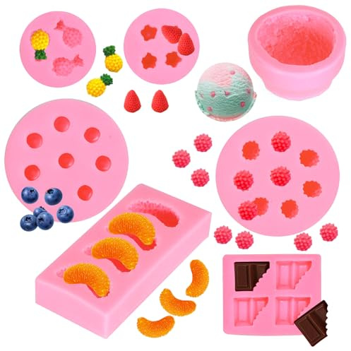 TYSM-CC Set Completo di 7 Stampi in Silicone Multifunzione | per Candele a Forma di Frutta, Gelatine Decorative, Sfere di Ghiaccio 3D e Cioccolatini per Hobby Creativi e Feste